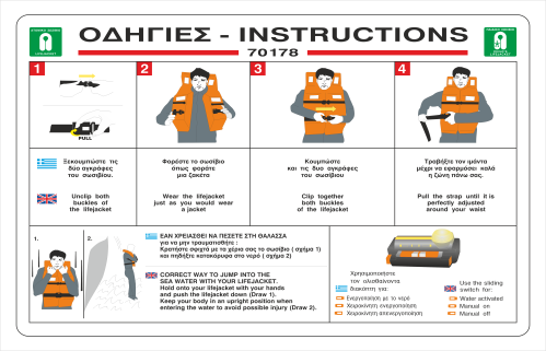 set guidance from the steward flight attendant man explaining safety  instructions with life vest step by